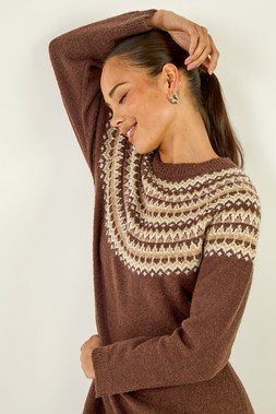 Roman Petite Chocolate Fairisle Knit Jumper Dress