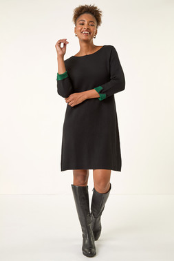 Roman Forest Contrast Sleeve Knitted Shift Dress