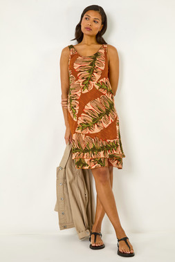 Roman Amber Leaf Print Double Layer Dress