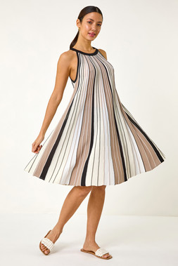 Roman Halter Neck Striped Knit Dress