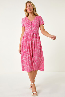 Roman Petite Ditsy Floral Button Up Dress