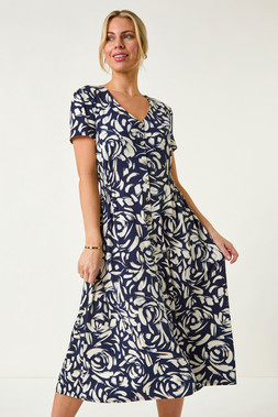 Roman Petite Floral Shirred Waist Dress