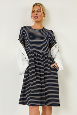Roman Petite Stripe Stretch Pocket Dress