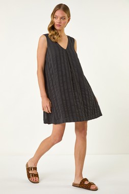 Roman Black Textured Short A-Line Dress