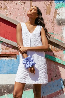Roman White Textured Short A-Line Dress