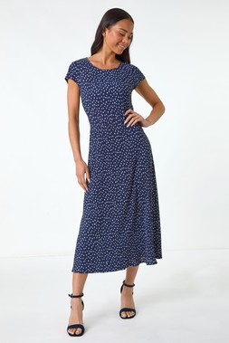 Roman Petite Spot Print Crinkle Midi Dress