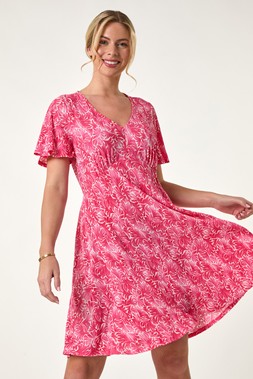 Roman Petite Pink Abstract Forties Dress
