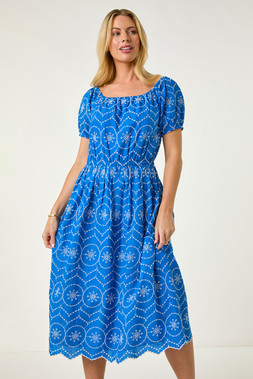 Roman Petite Royal Blue Contrast Embroidery Dress