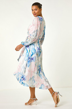 Roman Blue Ruffle Midi Wrap Dress
