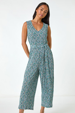 Roman Petite Ditsy Crinkle Crop Jumpsuit