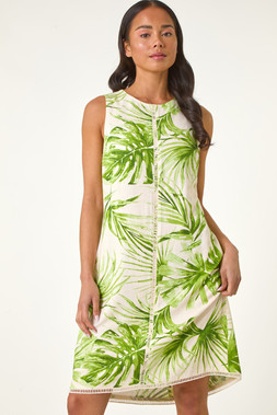 Roman Petite Green Tropical Sleeveless Dress
