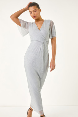 Roman Metallic Plisse Bodycon Maxi Dress