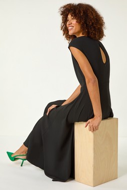 Roman Black High Neck Fit and Flare Dress