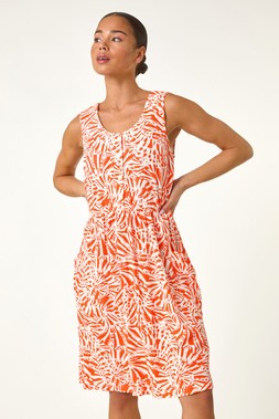 Roman Petite Coral Linen Mix Pocket Dress
