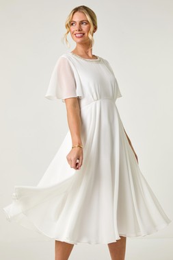 Roman Petite Trim Neck Short Sleeve Dress