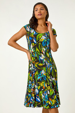 Roman Floral Print Panel Detail Stretch Dress