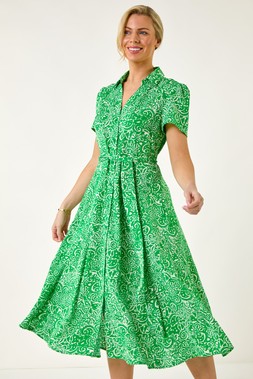Roman Petite Abstract Print Button Shirt Dress
