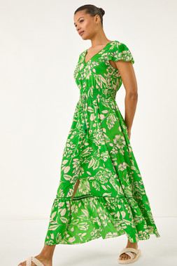 Roman Green Floral Frill Maxi Dress