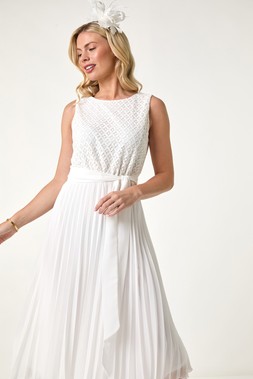 Roman Petite Ivory Lace Pleat Midi Dress