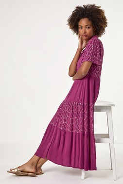 Roman Purple V-Neck Sequin Button Midi Dress