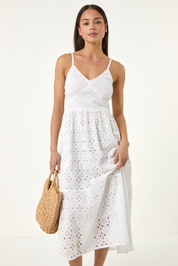 Roman Petite White Broderie Strappy Maxi Dress
