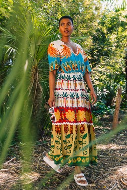 Roman Tropical Print V-Neck Maxi Dress