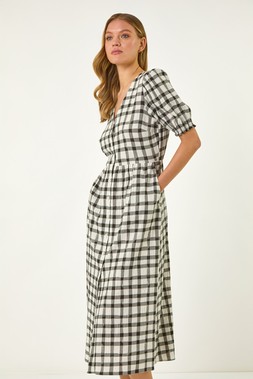 Roman Check Button Midi Dress