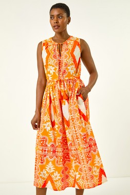 Roman Abstract Print Halter Midi Dress