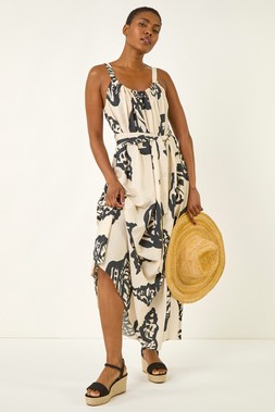 Roman Ivory Strappy Shell Print Maxi Dress