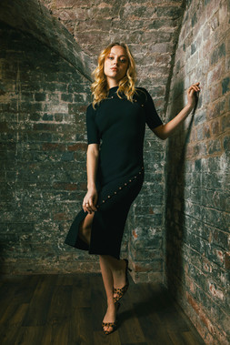 Roman Dusk Black Ribbed Stud Detail Knitted Dress
