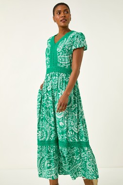 Roman Paisley Lace Trim Midi Dress