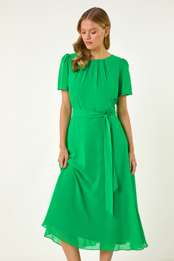 Roman Pleated Chiffon Midi Dress