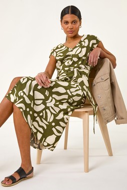 Roman Geometric Button Detail Midi Dress