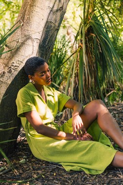 Roman Linen Look Belted Shirt Dress