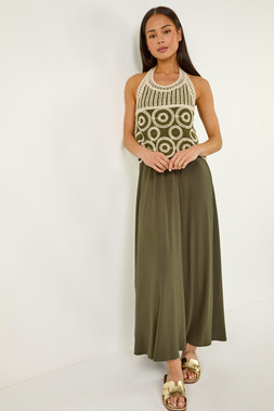 Roman Petite Crochet Contrast Maxi Dress