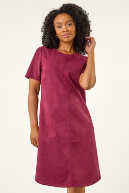 Roman Petite Wine Faux Suede Stretch Shift Dress