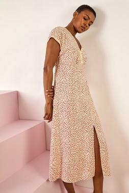 Roman Ditsy Lace Trim Midi Dress