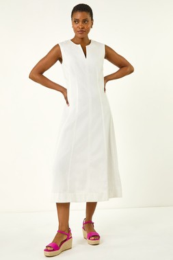 Roman Denim Panel Detail Midi Dress