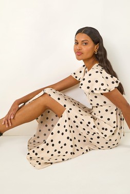 Roman Spot Print Sweetheart Midi Dress