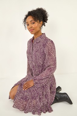 Roman Petite Plum Abstract Spot Godet Dress
