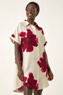 Roman Floral Print Shift Shirt Dress