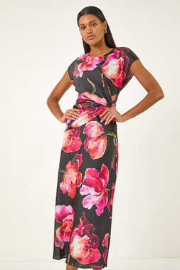 Roman Floral Printed Wrap Detail Midi Dress