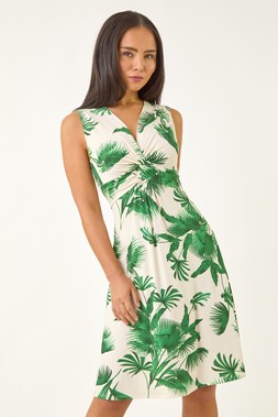 Roman Petite Green Tropical Twist Front Dress