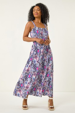 Roman Petite Pink Floral Abstract Midi Dress