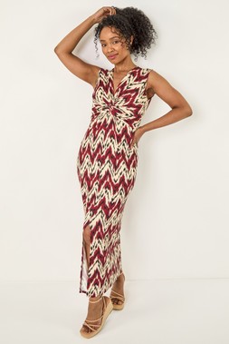 Roman Petite Abstract Twist Front Maxi Dress