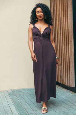 Roman Petite Chocolate Twist Front Stretch Strap Dress