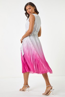 Roman Pink Pleated Ombre Midi Dress