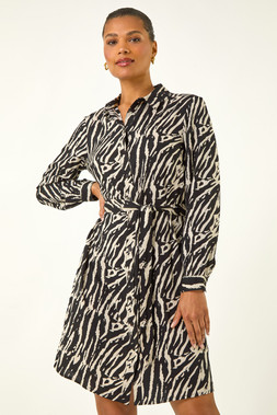 Roman Black Animal Print Tie Waist Dress