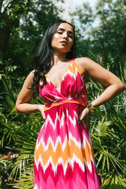 Roman Petite Aztec Print V-Neck Maxi Dress