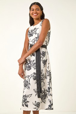 Roman Monochrome Printed Satin Midi Dress